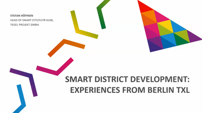 A slide reading "Smart district development: Experiences from Berlin TXL"
