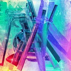 colorful picture of abstract tools, reminding of brushes and pens
